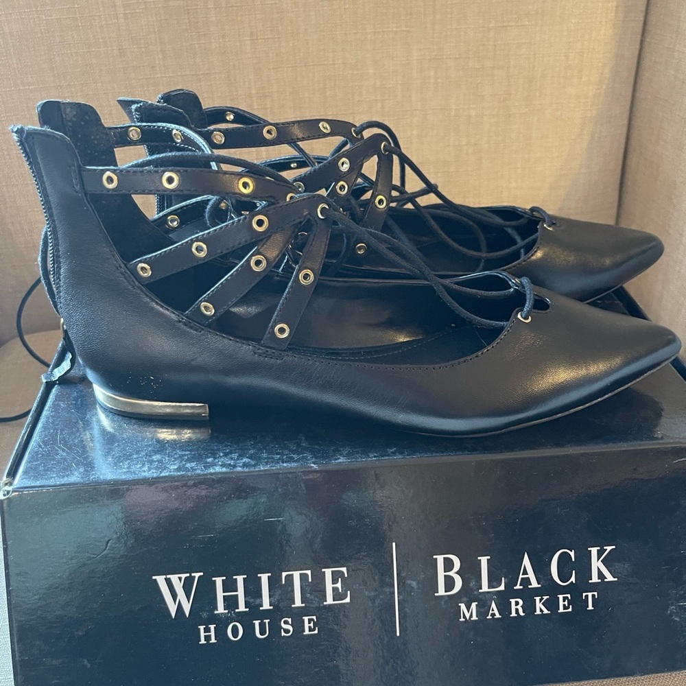 White House Black Market Belle Strappy Flats Size 8 NEW